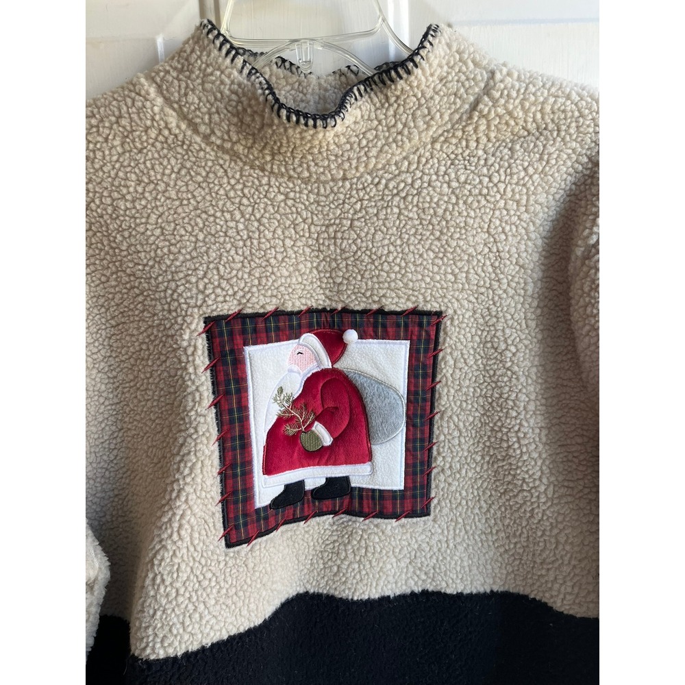Women's Vintage Y2K Santa Christmas Holiday Sherpa Fleece Mock Neck Pullover 1X - Picture 2 of 6